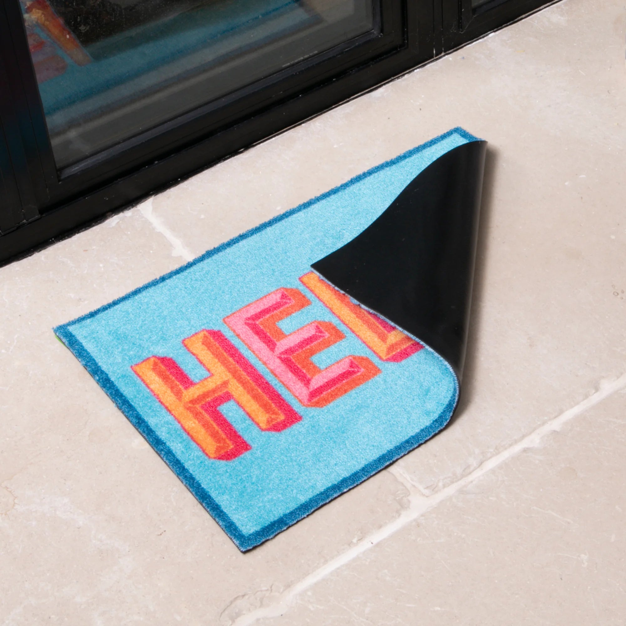 Blue Hello Indoor Washable Doormat