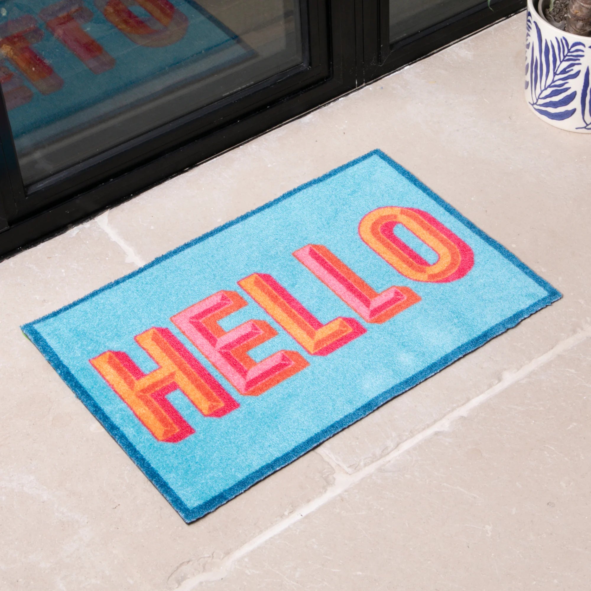Blue Hello Indoor Washable Doormat