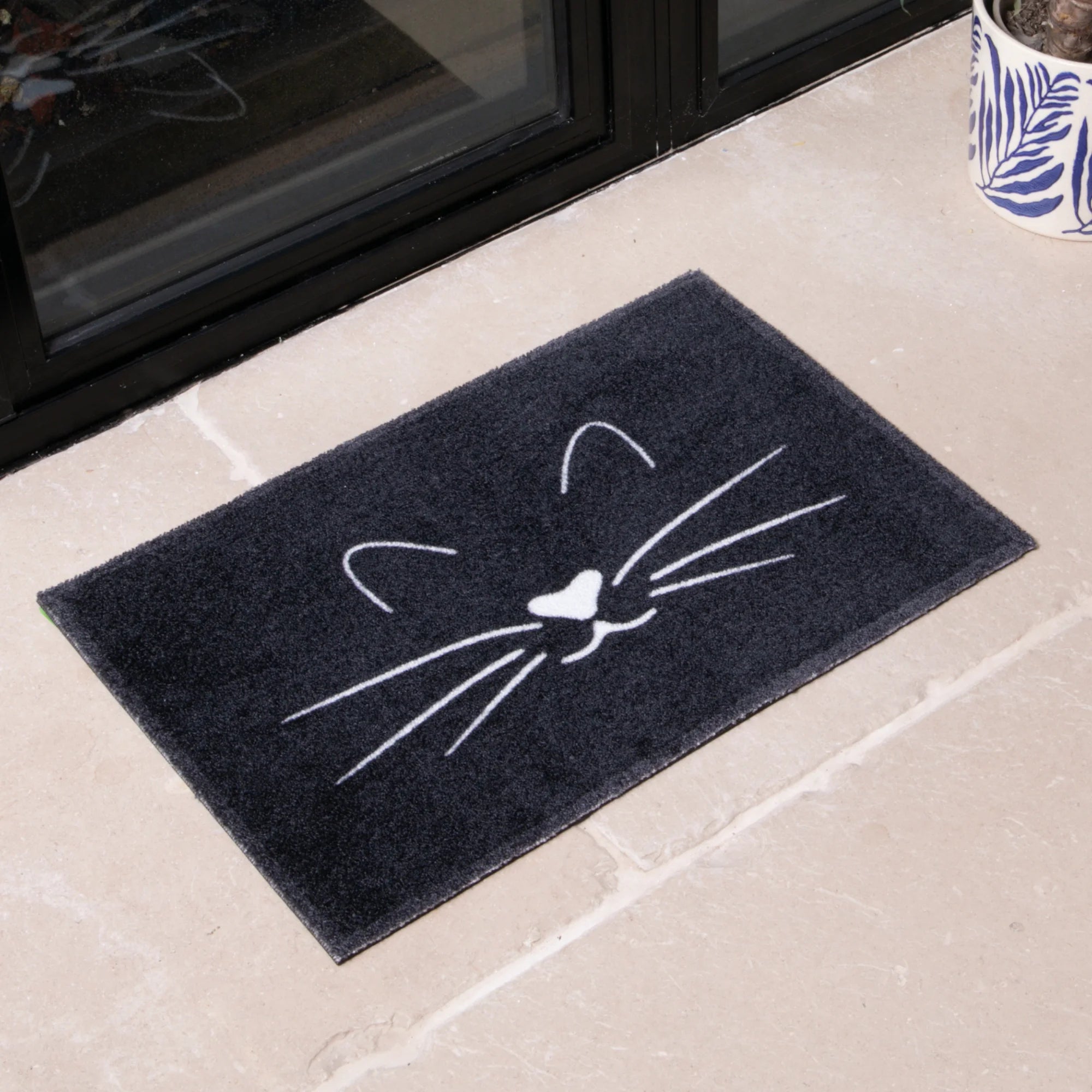 Black Whiskers Cat Indoor Washable Doormat