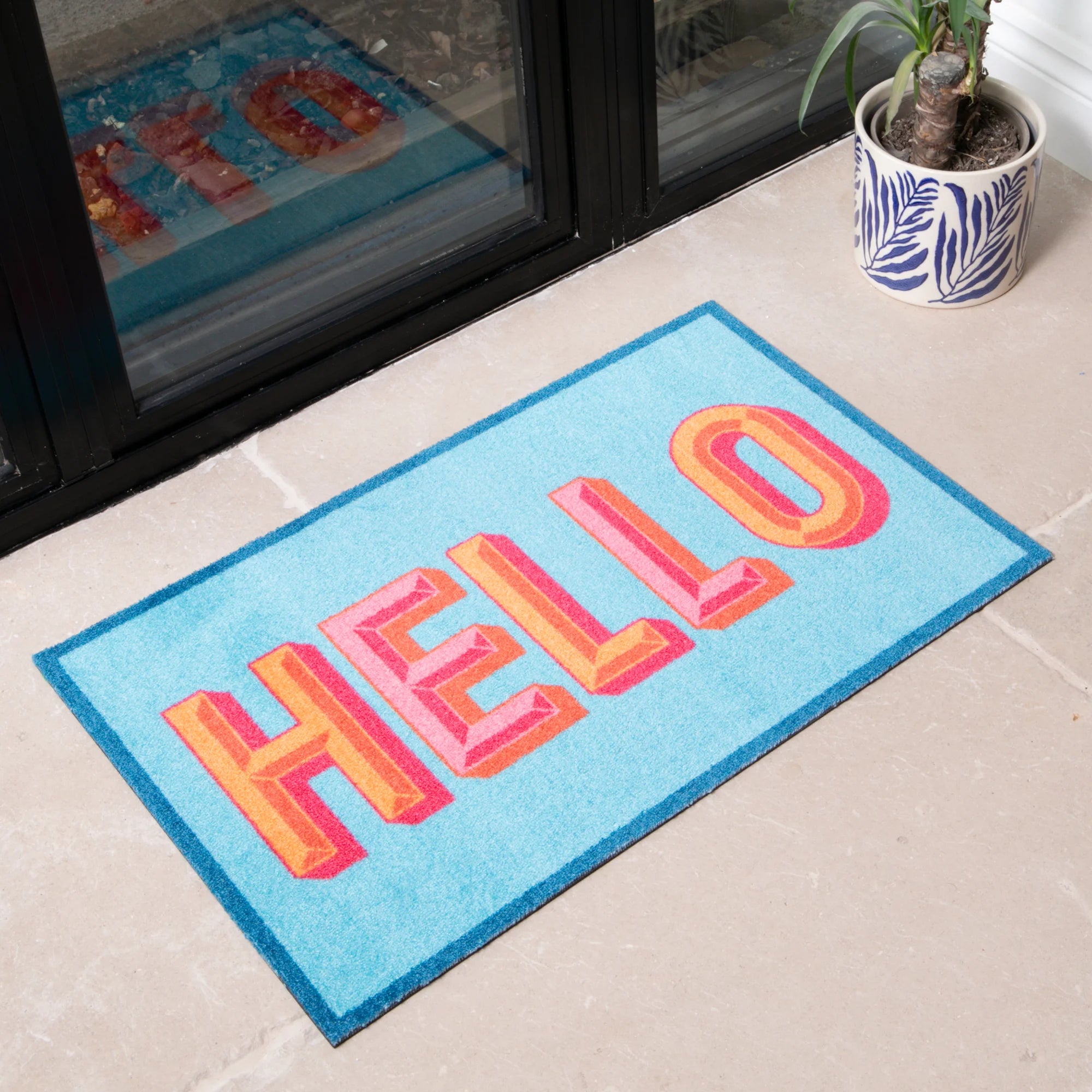 Blue Hello Indoor Washable Doormat
