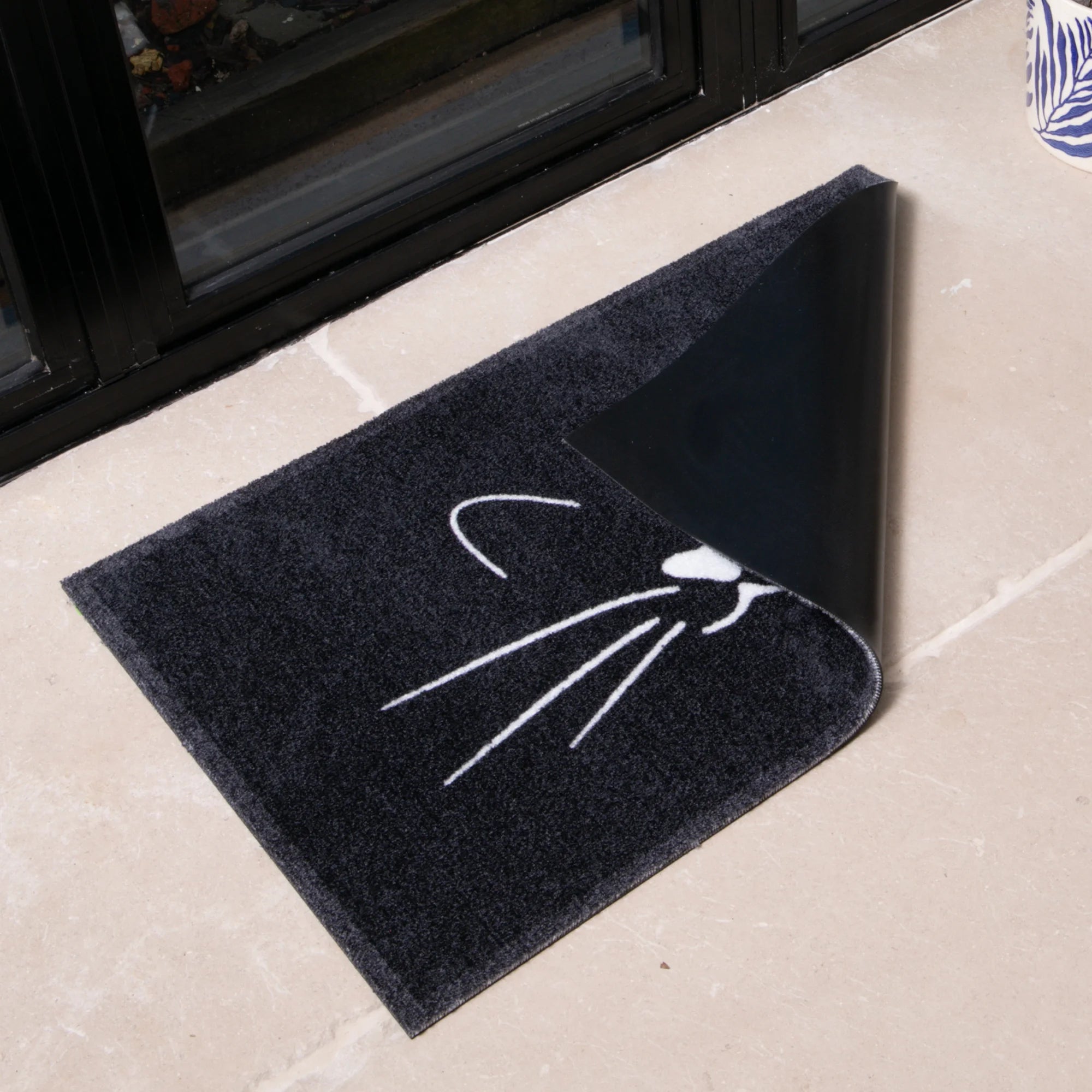 Black Whiskers Cat Indoor Washable Doormat