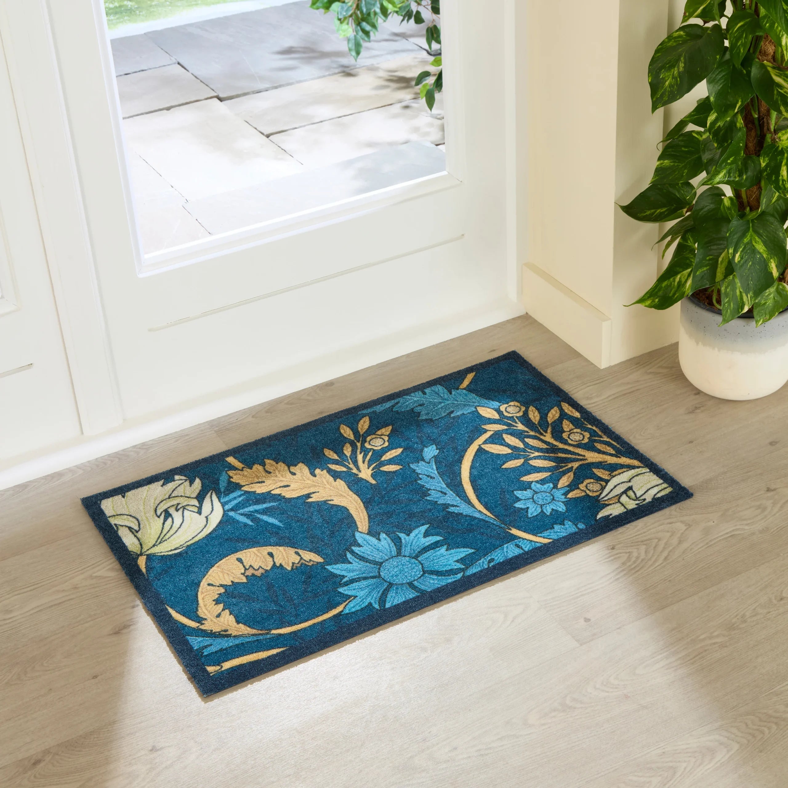 William Morris Blue Indoor Washable Doormat