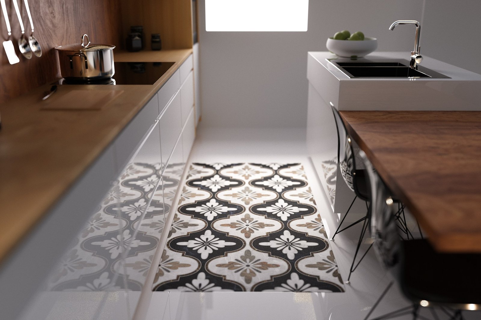 Maroc Black Waterproof Kitchen Mat