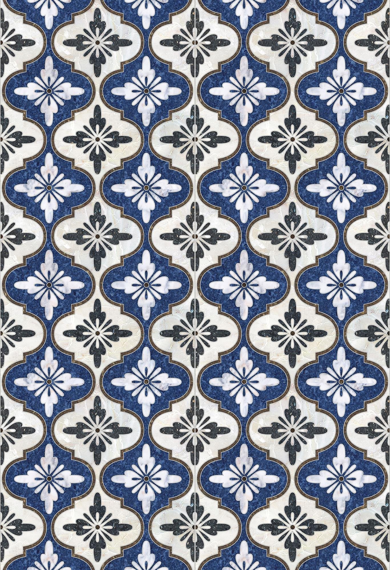 Maroc Blue Waterproof Kitchen Mat
