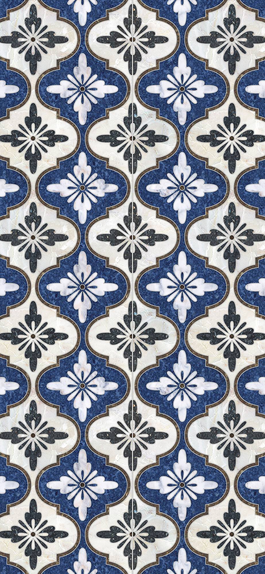 Maroc Blue Waterproof Kitchen Mat