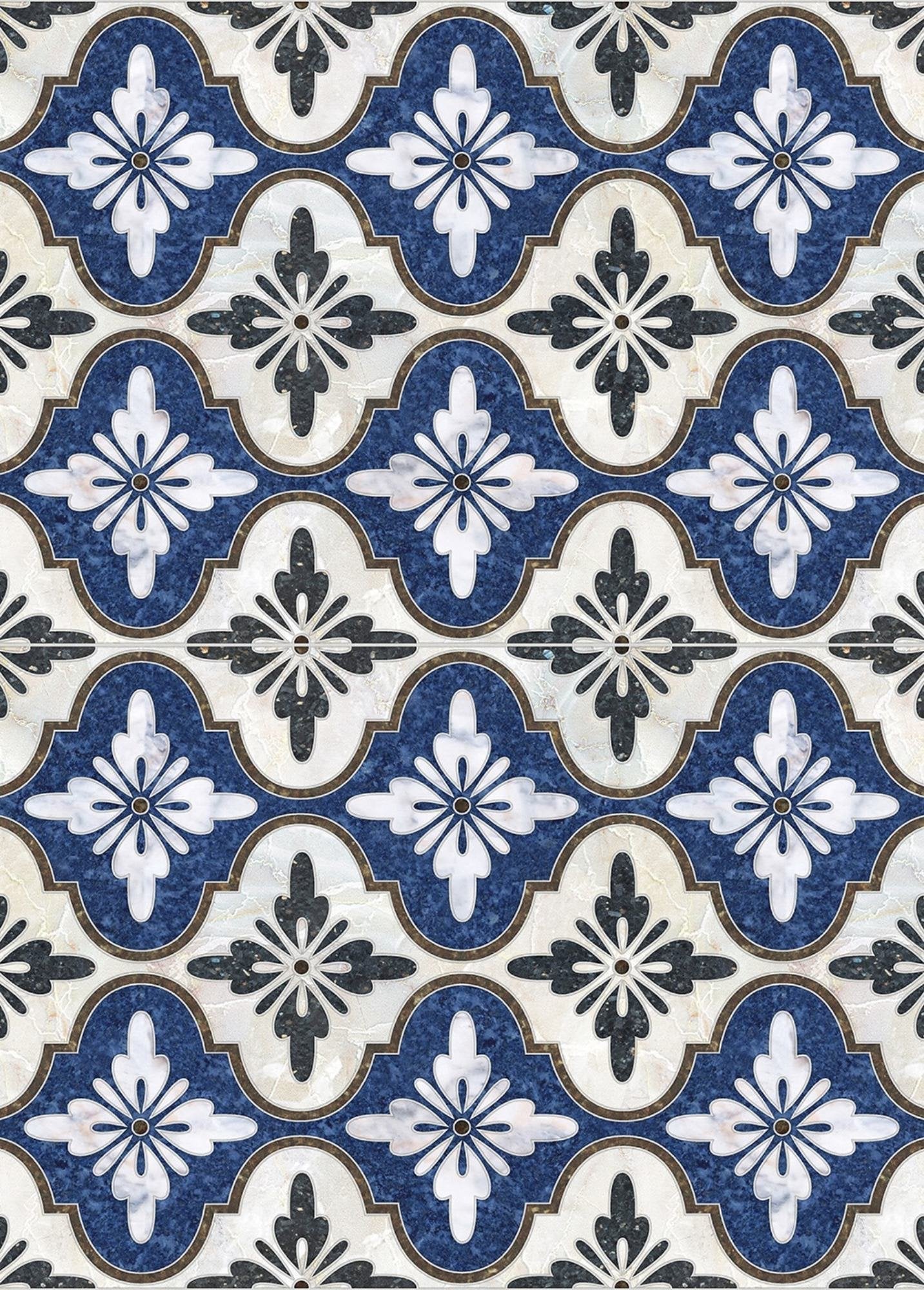 Maroc Blue Waterproof Kitchen Mat