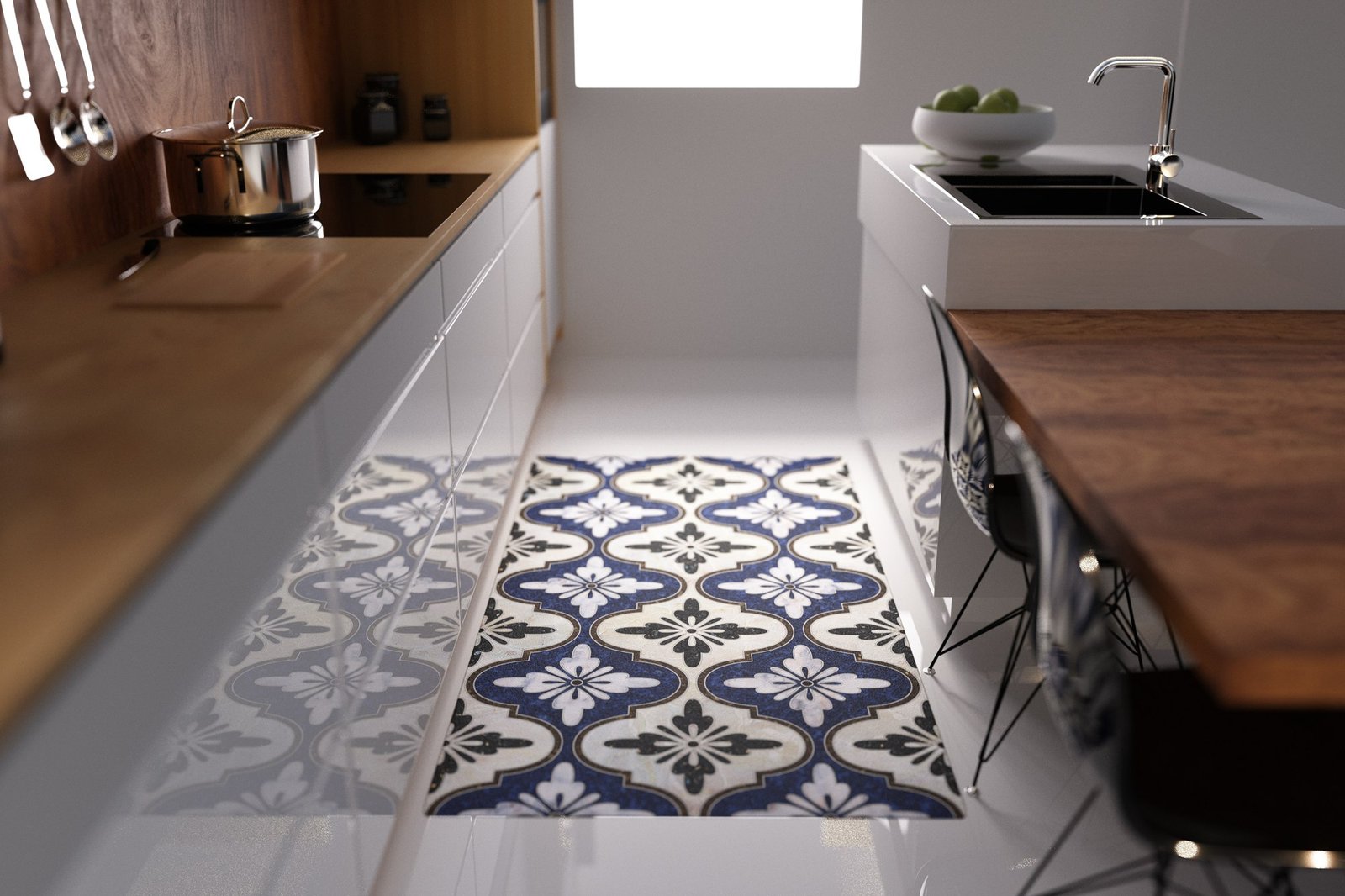 Maroc Blue Waterproof Kitchen Mat