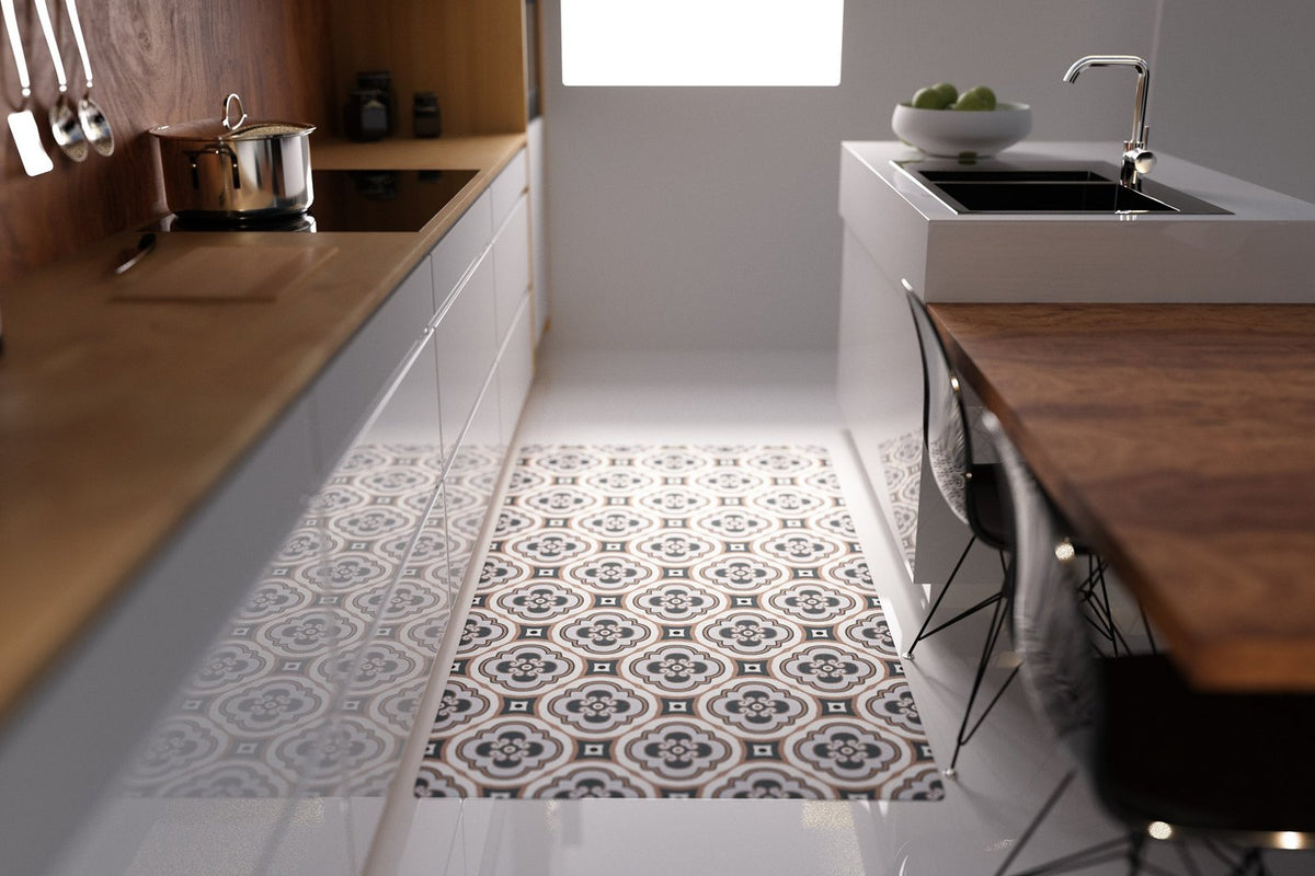 blue printed kitchen vinyl mat