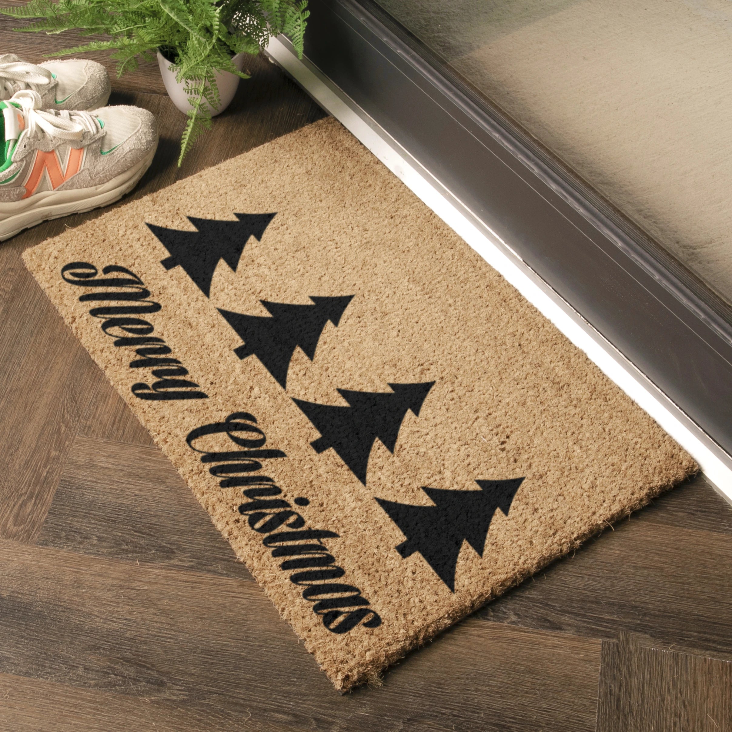 Christmas Trees with Merry Christmas Greeting Doormat