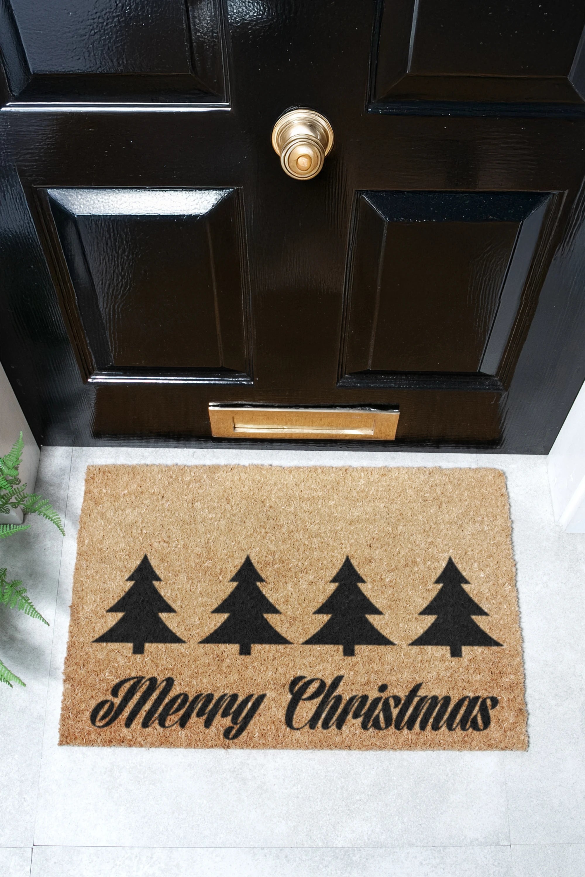 Christmas Trees with Merry Christmas Greeting Doormat