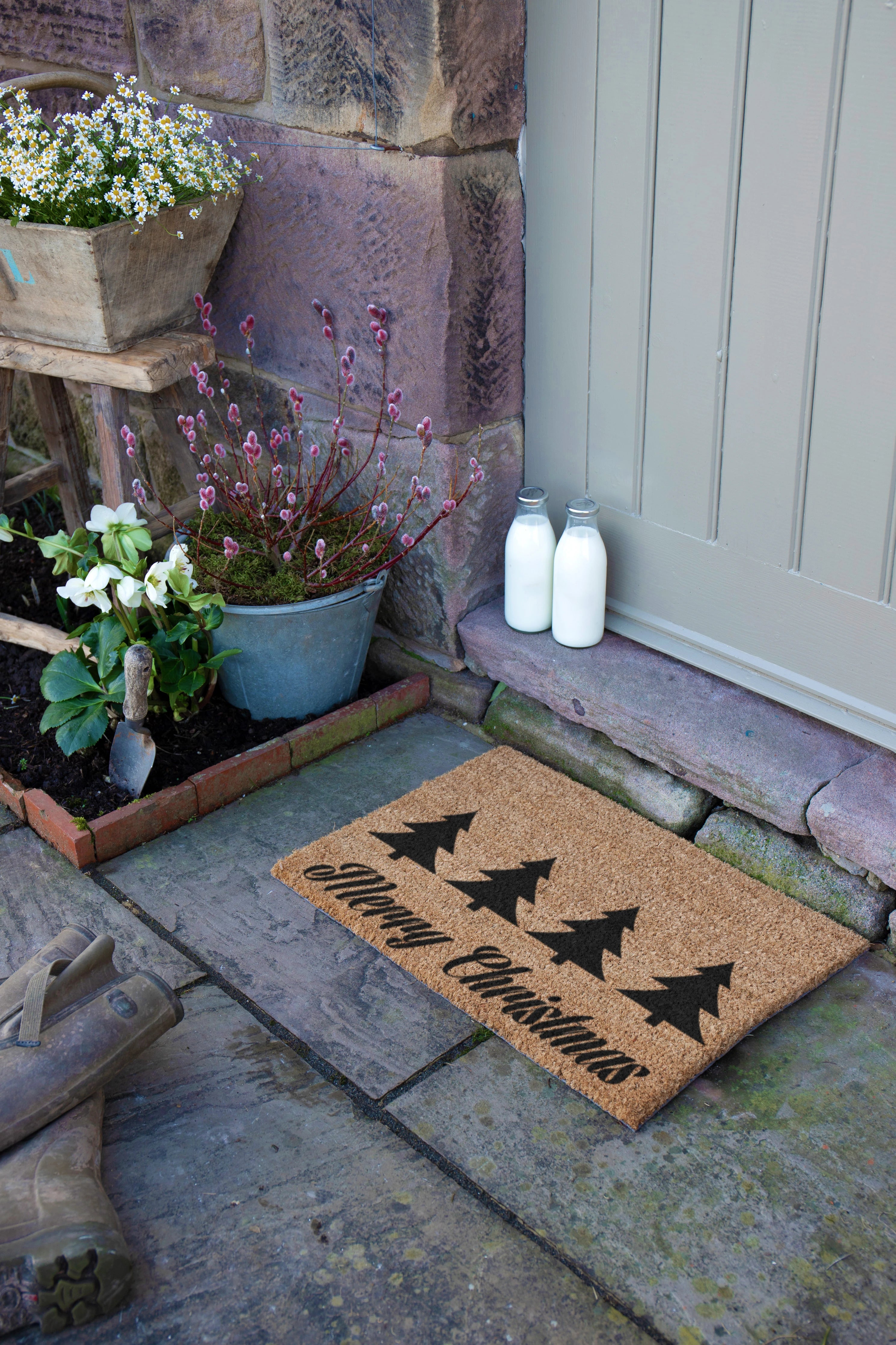 Christmas Trees with Merry Christmas Greeting Doormat
