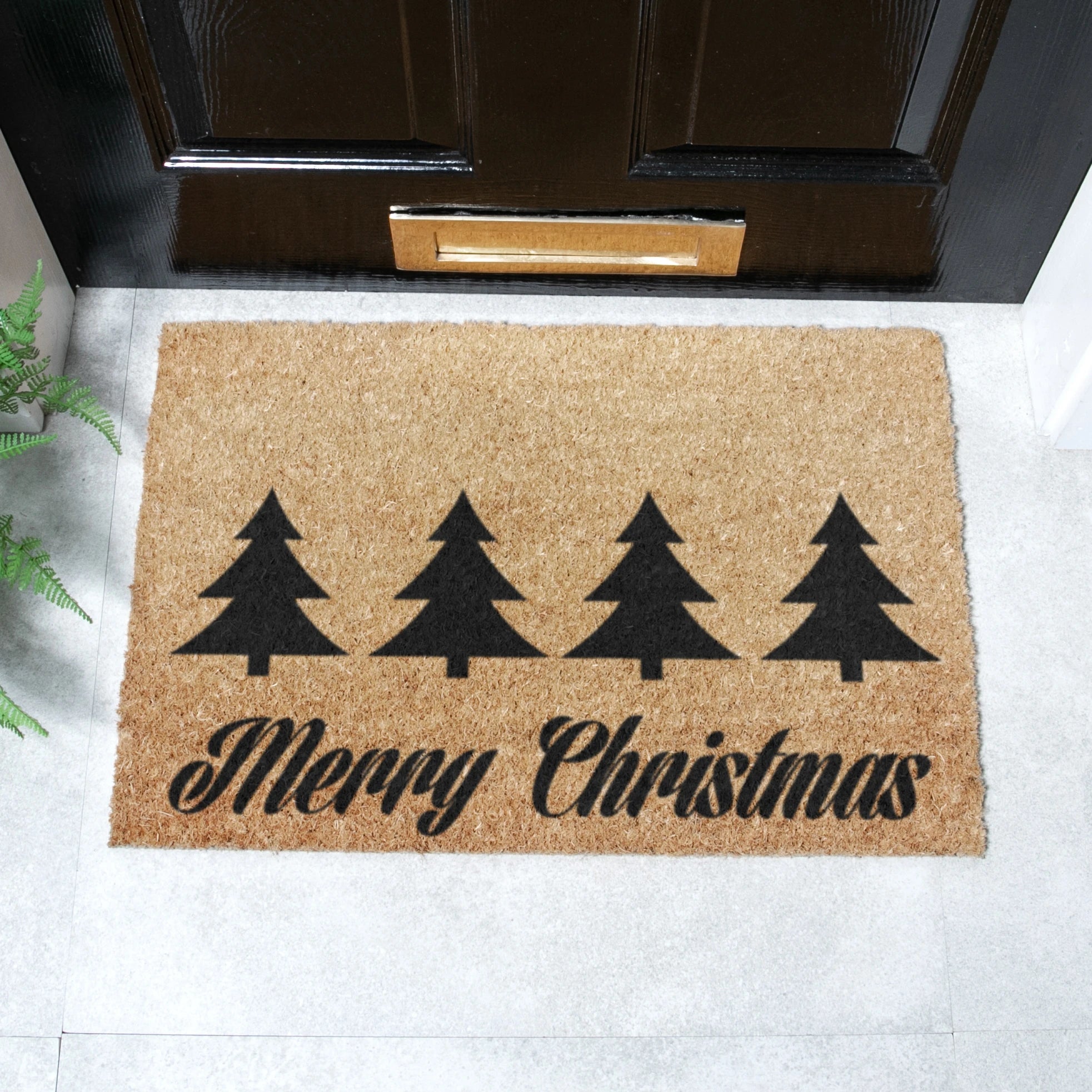 Christmas Trees with Merry Christmas Greeting Doormat