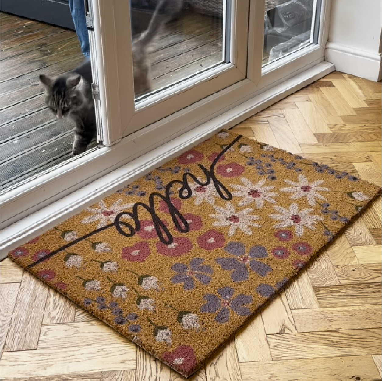 Hello Scribbly Floral Doormat