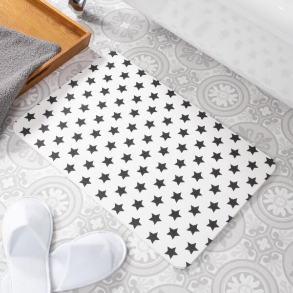 Black Stars White Stone Non Slip Bath Mat