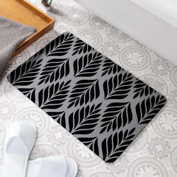 Palm Pattern Grey Stone Non Slip Bath Mat