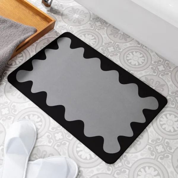 Wavy Frame Grey Stone Non Slip Bath Mat