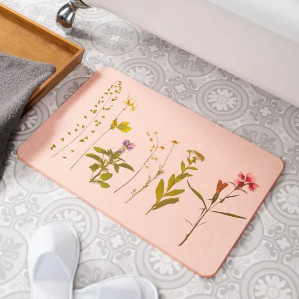 Pressed Flowers Pink Stone Non Slip Bath Mat