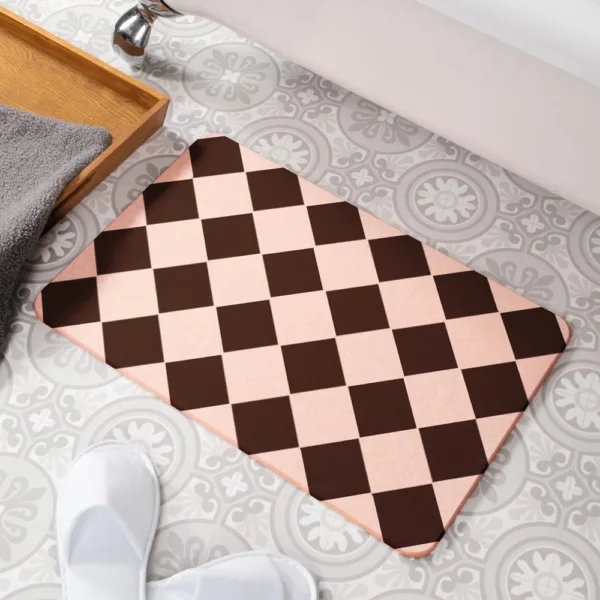 Diamond Tile Pink Stone Non Slip Bath Mat