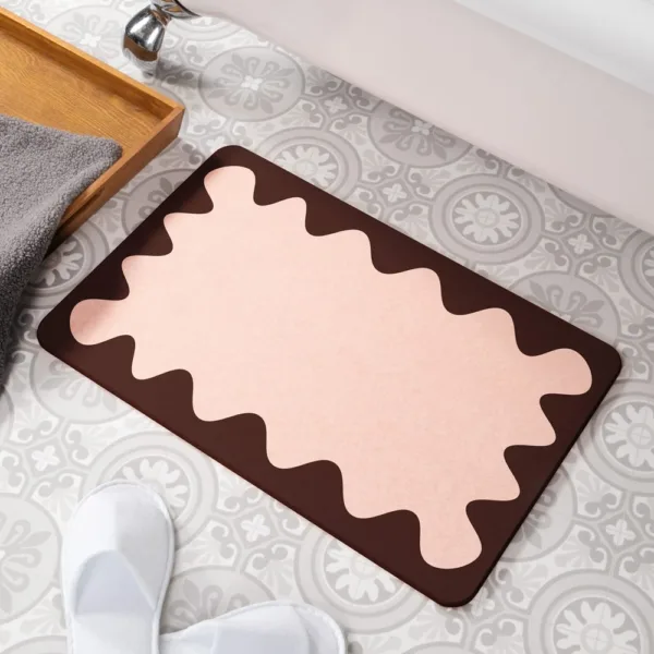 Wavy Frame Pink Stone Non Slip Bath Mat