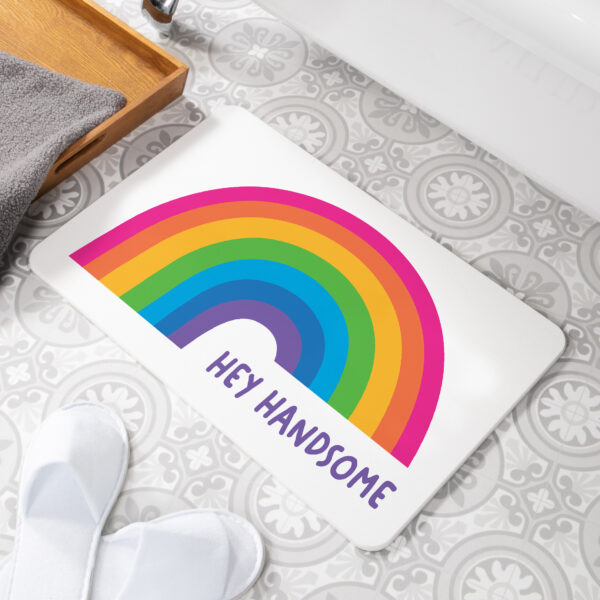 Hey Handsome Rainbow White Stone Bath Mat