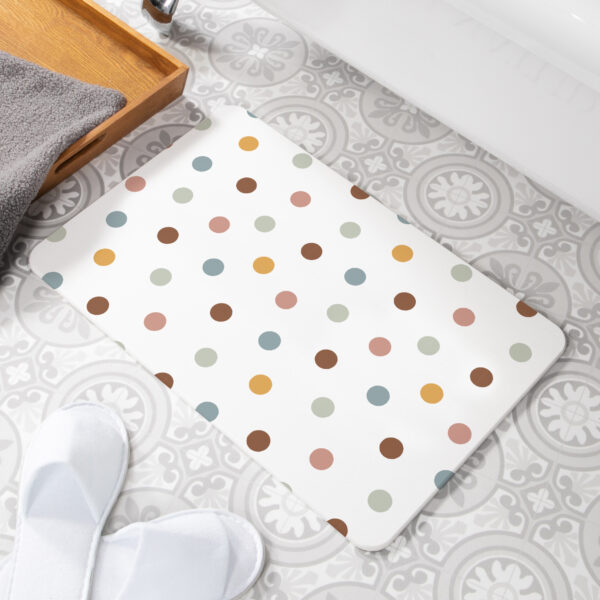 Polka Dot White Non Slip Stone Bath Mat in bathroom