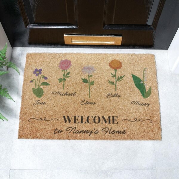 Welcome To Name&#039;s Home Birth Flower Personalised Doormat (60 x 40cm)